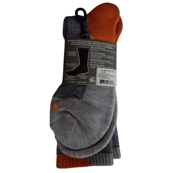 Dickies Size 6-12 Crew Socks Men Steel Toe Merino Wool Blend All Season Gray NEW - Picture 2 of 5